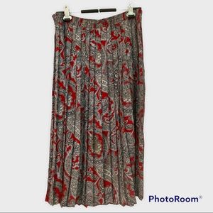 Vintage Alfred Dunner Skirt Black White Red Paisley Pleated size 16